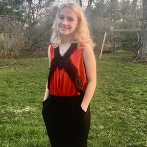 French Queenie red black lace jumpsuit